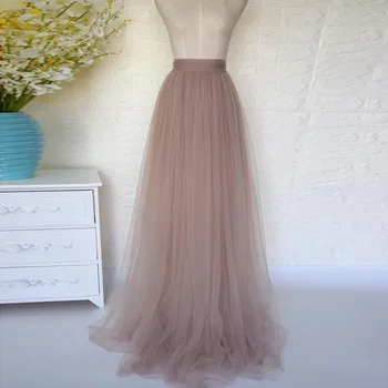 Dusty Pink 4 Layers Tulle Tutu Skirt High Quality Swiss Solf Tulle Full Length Maxi Long Skirts Womens Bridal Bridesmaid Skirt girls hi lo tutu skirts kids girl mauve tulle skirt wedding bridal bridesmaid skirt knee length skirt with ruffles 1 10 ys