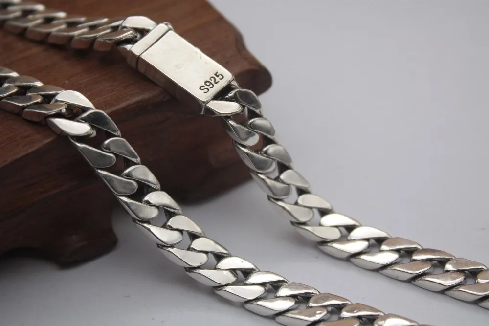 

Retro 100% Authentic 925 Sterling Silver Chain Necklace with Unique Clasps fit Women Men Big Curb Link 23.6inch 8mm