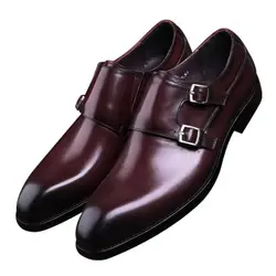 Модные черные/коричневые мужские деловые модельные туфли с двойным ремешком в виде монаха из натуральной кожи, свадебные туфли для