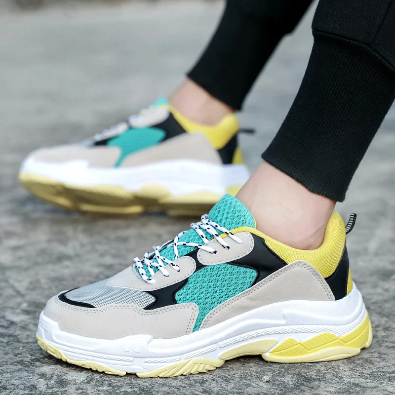 

Bomlight Dad Sneakers Men Casual Shoes Air Mesh Yellow Chunky Sneakers Men Walking Trainers Male Zapatillas Hombre Breathable 44