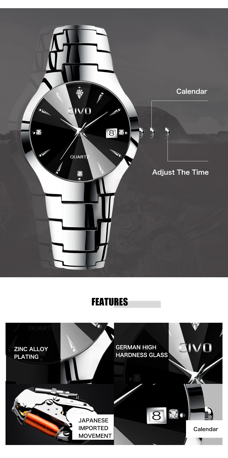 CIVO Relogio Masculino, роскошные брендовые часы, мужские водонепроницаемые аналоговые наручные часы, мужские кварцевые часы, деловые повседневные мужские женские часы