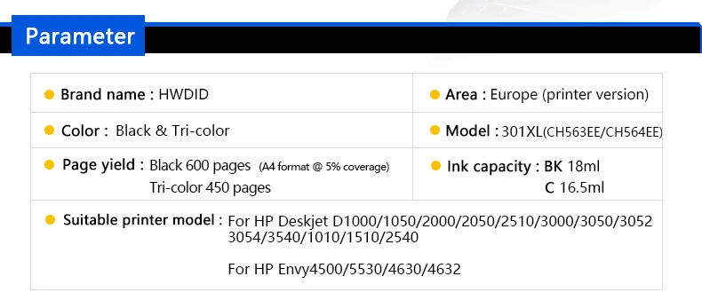 HWDID 301XL Заправка картриджей Замена для hp/hp 301 для hp/hp 301 с чернилами hp Deskjet 1000 1050 2000 2050 2510 3000 3054 принтер