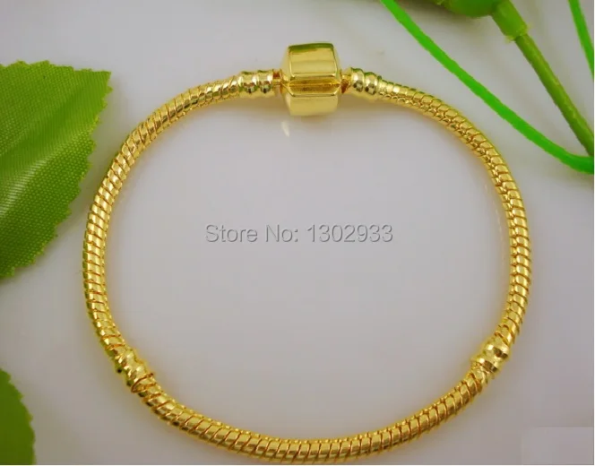 10 шт./лот, модные, золотые, с застежкой, змеиная цепочка, очаровательные браслеты и браслеты для европейских бусин, ювелирные изделия, сделай сам, PP09