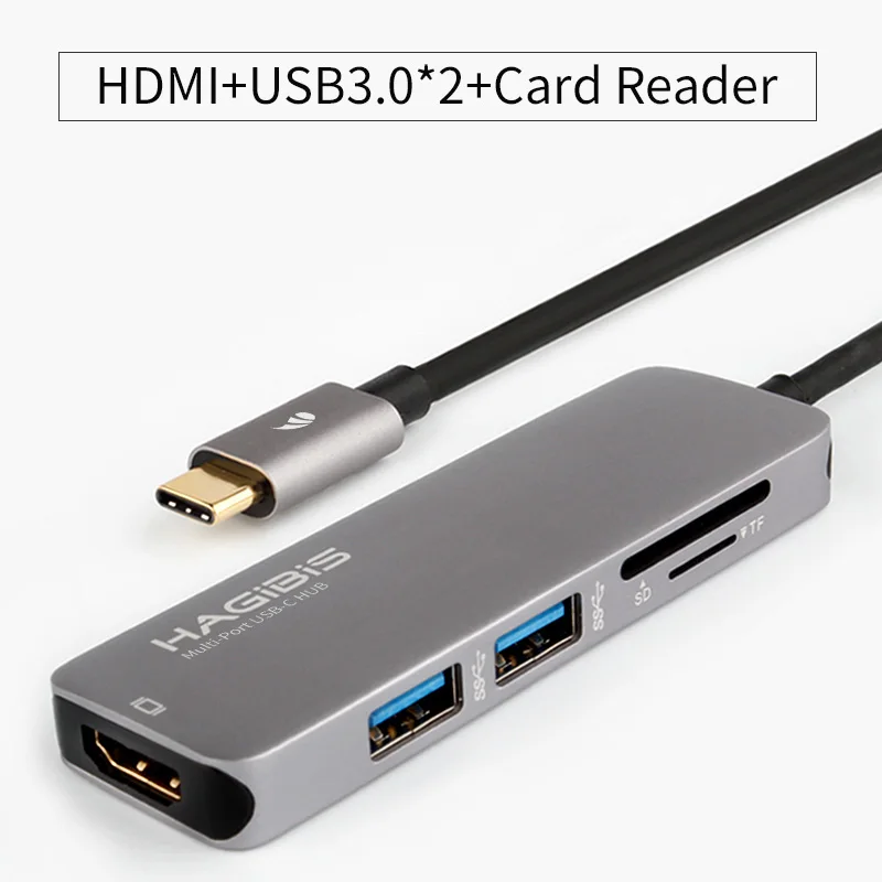 Hagibis Тип type-C USB 3,1 мульти Порты и разъёмы адаптер USB-C к HDMI 4K HD USB 3,0 концентратор 2-Порты и разъёмы SD Card Reader конвертер кабель для Macbook - Цвет: Card reader type