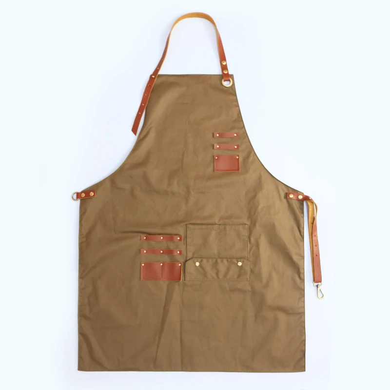 WEEYI Women Men Hairdresser Apron Cotton Bib Aprons Kitchen With Leather Straps Adult Apron For Work Barber Chef Drawing BBQ