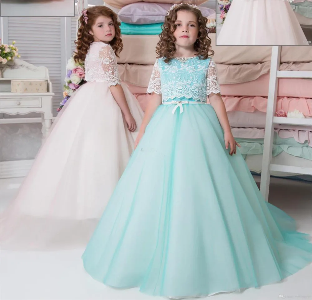 

2017 Two Pieces Lace Flower Girl Dresses for Weddings Vintage Pageant Gowns Communion