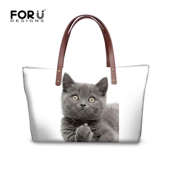 

FORUDESIGNS Luxury Women Messenger Bags Handbags Kawaii White Animal Cat Dog Prints Women Big Tote Shoulder Bags Bolsa Feminina