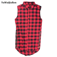 YuWaiJiaRen Tyga L K хип хоп Золотая боковая молния негабаритная клетчатая фланелевая рубашка мужская повседневная красная клетчатый футболка Последний король