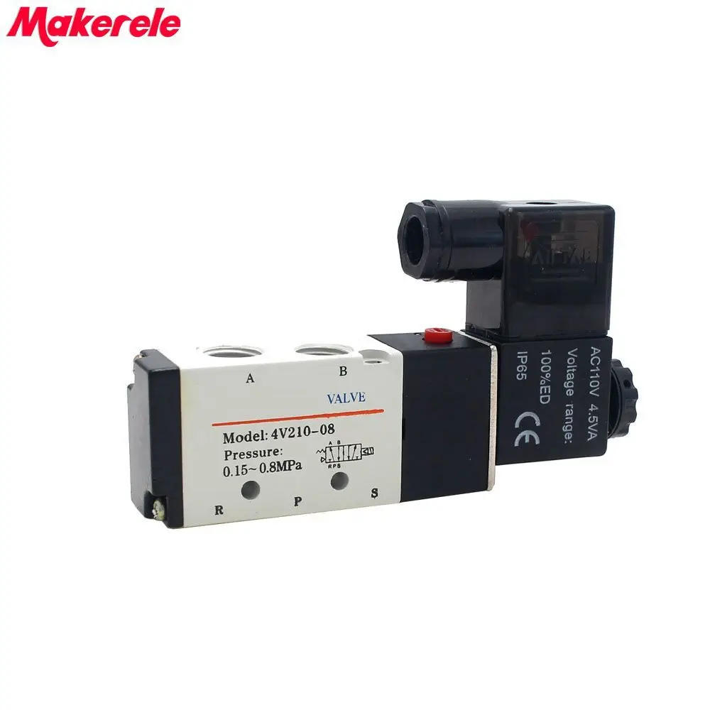 

1/4" 2 Position 5 Port AirTAC Air Solenoid Valves 110VAC 4V210-08 Pneumatic Control Valve Makerele