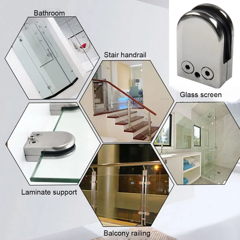 

Urijk 8-10mm 304 Stainless Steel Glass Clamps Glass Bracket Support Brushed Bright Flat Back for Balustrade Staircase Handrail