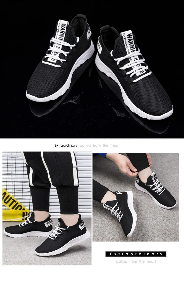 Men Sport Running Shoes White Sneakers Breathable Mesh Outdoor Athletic Shoe Light Male Shoe Zapatillas Hombre Deportiva BLACK