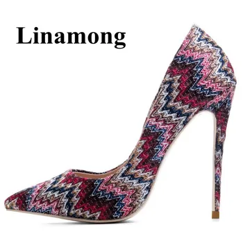 

2018 Newest INS Hottest Fashion Mixed Color Pointed Toe Supper Thin High Heel Shallow Spring And Autumn Shoes Women Pumps