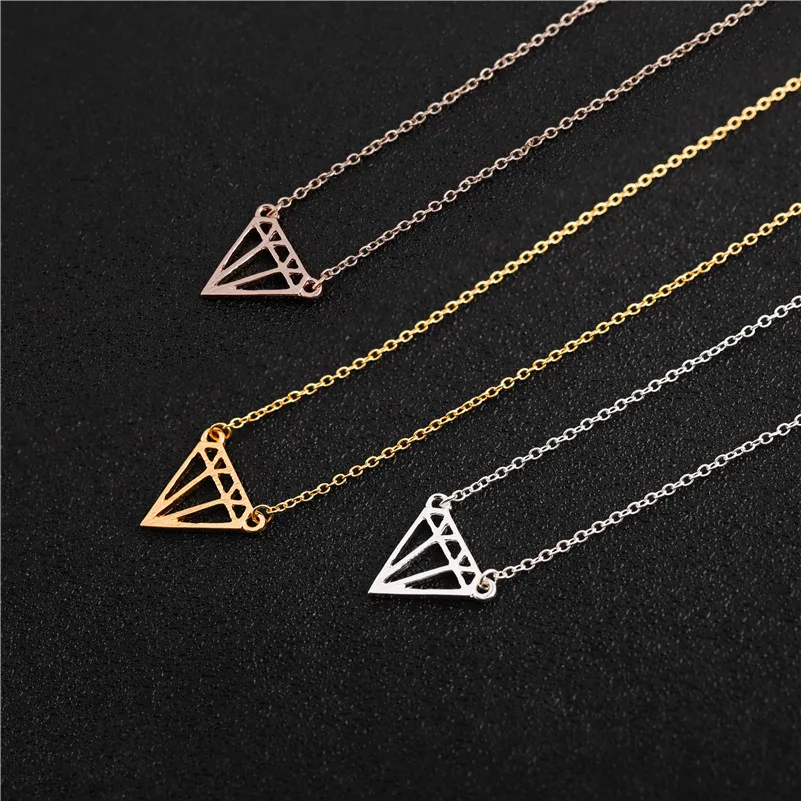 Cut Open Flat Line Subulate Triangles Necklace Minimalist Simple Geometric Polygon Hexagon Layering Rhombus Cone Necklaces