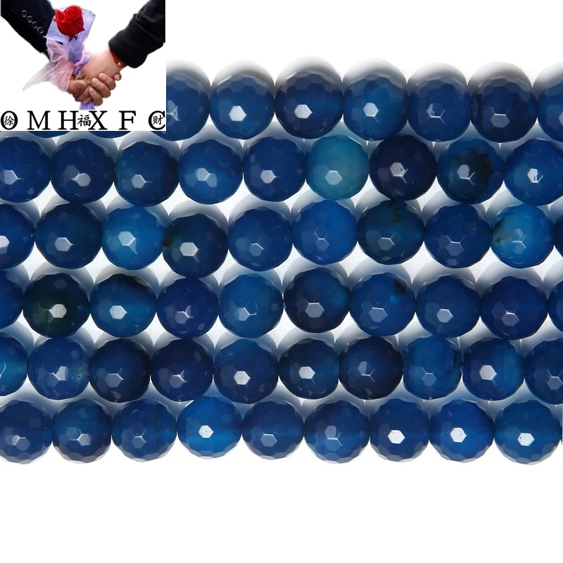 

OMH Wholesale 6 8 10 12 MM Free Shipping 15 "Natural Stone Faceted Blue Agates Round Loose BeadsPick Jewelry MakingZZ133