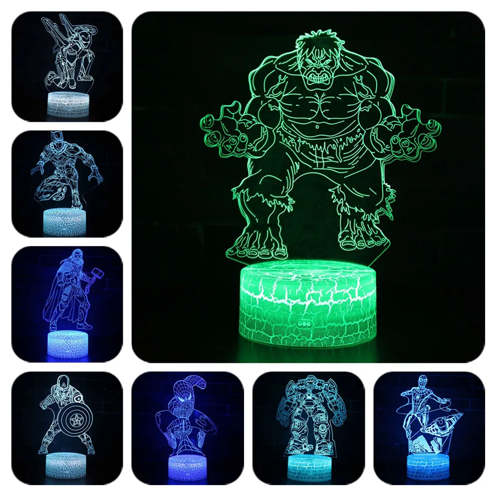 

Iron Man Figurine 3D Illusion LED Night Lights Avengers Endgame Light up Spiderman Hulk Figure IronMan Mask Model Toys