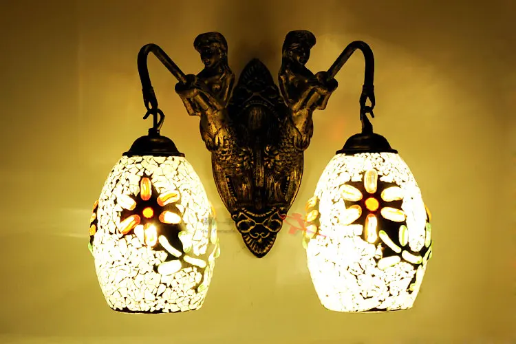 

European White flowers glass mermaid wall lamp retro pastoral minimalist living room bedroom wall light Z10