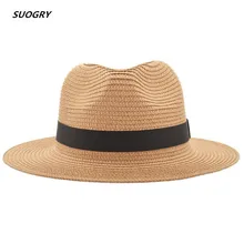 2019 Shade Caps Sun Hat Ribbon Round Flat Top Straw Beach Panama Hat Summer Hats For Men Women Straw Hats Snapback Gorras ht915 women boater sun caps ribbon bow round flat top straw fedora panama hat summer hats for women white straw beach sun hats