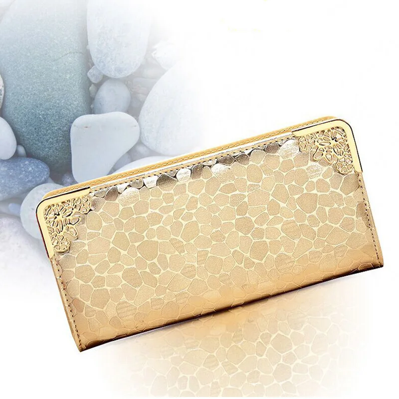 Designer Gold Leather Clutch Bag Purse