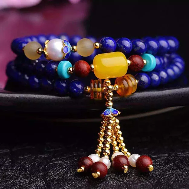

Handmade Authentic Afghanistan Lapis Lazuli Pearl 3 Cricles Bracelets