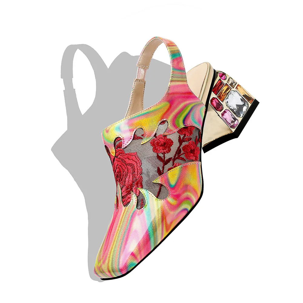 DARATASIA/Новинка; женские босоножки из натуральной лакированной кожи; коллекция года; Брендовые вечерние босоножки с цветочным принтом; женская обувь на высоком каблуке; большие размеры 34-41