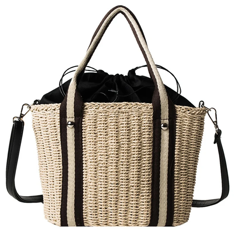 

LJL-Women Natural Handbag Braided New Rattan Bag Beach Straw Bag Crossbody Summer Bags