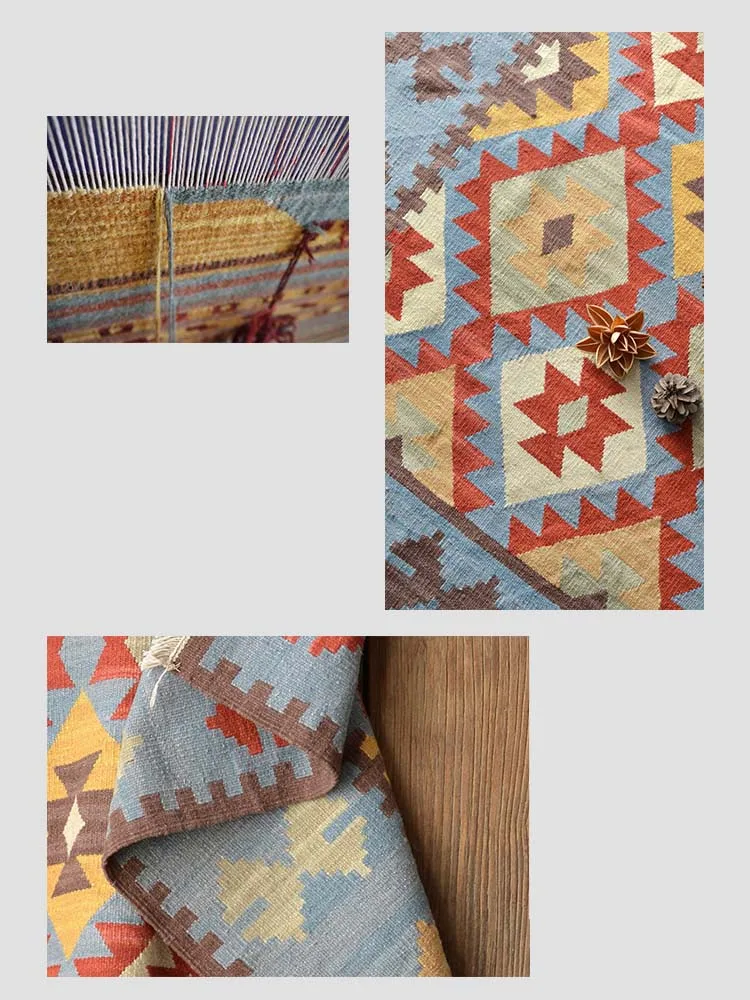 Discount Kilim 100% wool handmade Carpet geometric Indian Rug plaid striped Modern contemporary tapestry mat design Bohemian Nordic style 9