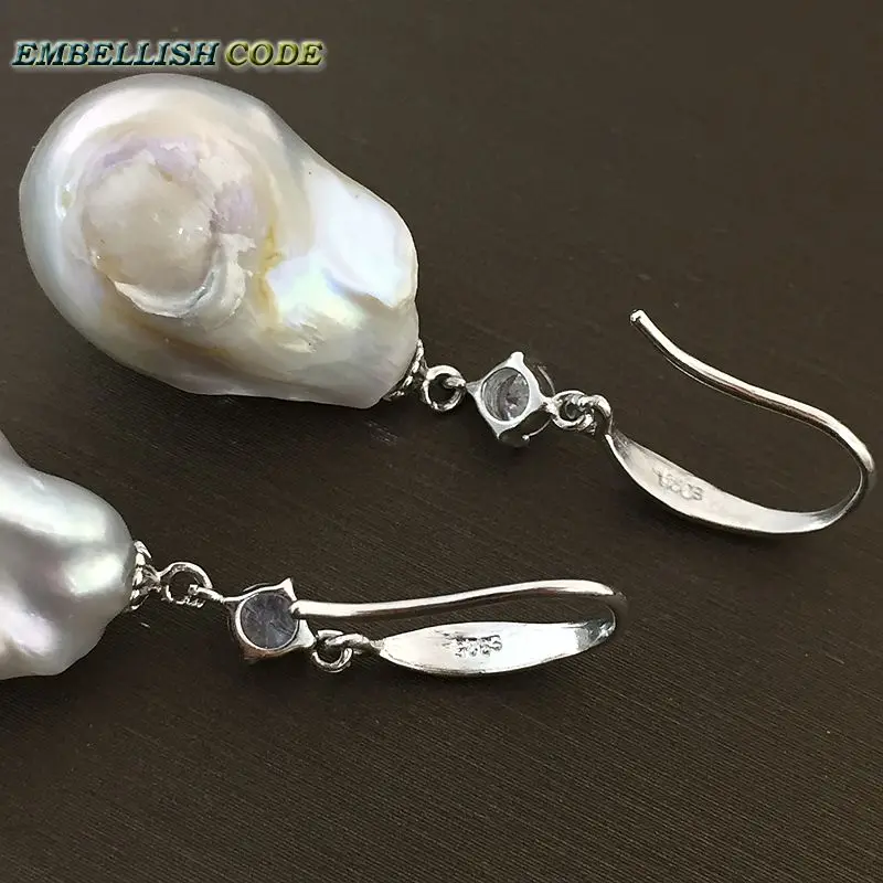 baroque pearls hook zircon style dangle earrings white color flame ball tissue nucleated freshwater pearl for women