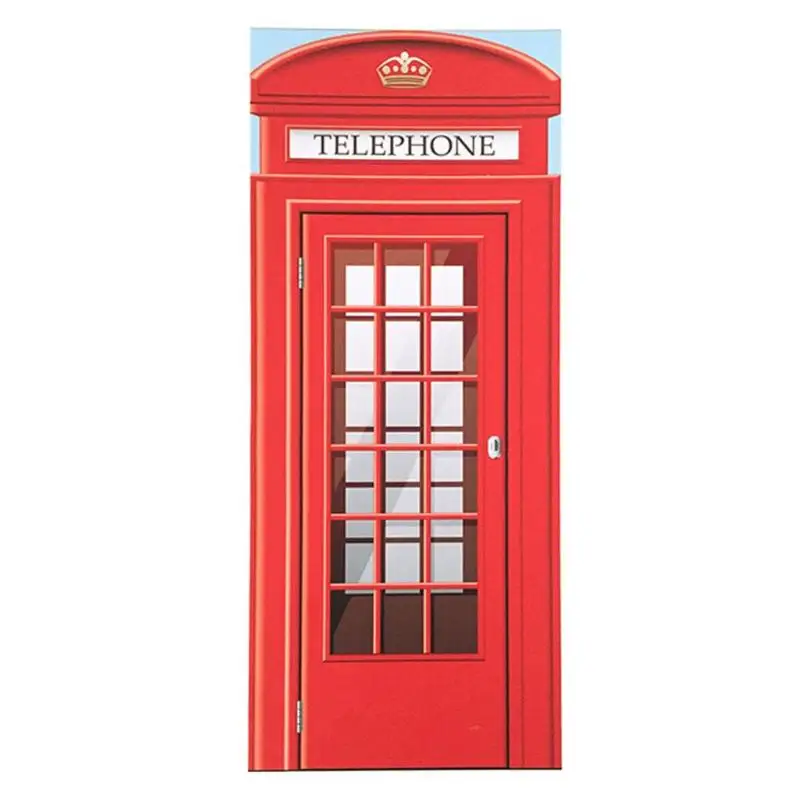 

British Style London Red Phone Booth Door Sticker Self Adhesive PVC Waterproof Home Wall Decor Poster Decals Creative Decoration