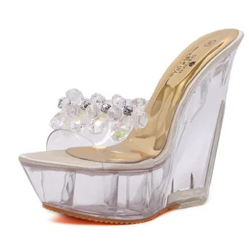 

Large Size High Heel Big Pump Lady Female Plus 34-40 Summer Flower Platform Sexy Clear Pvc Strappy Sandal Night Shoe For Women