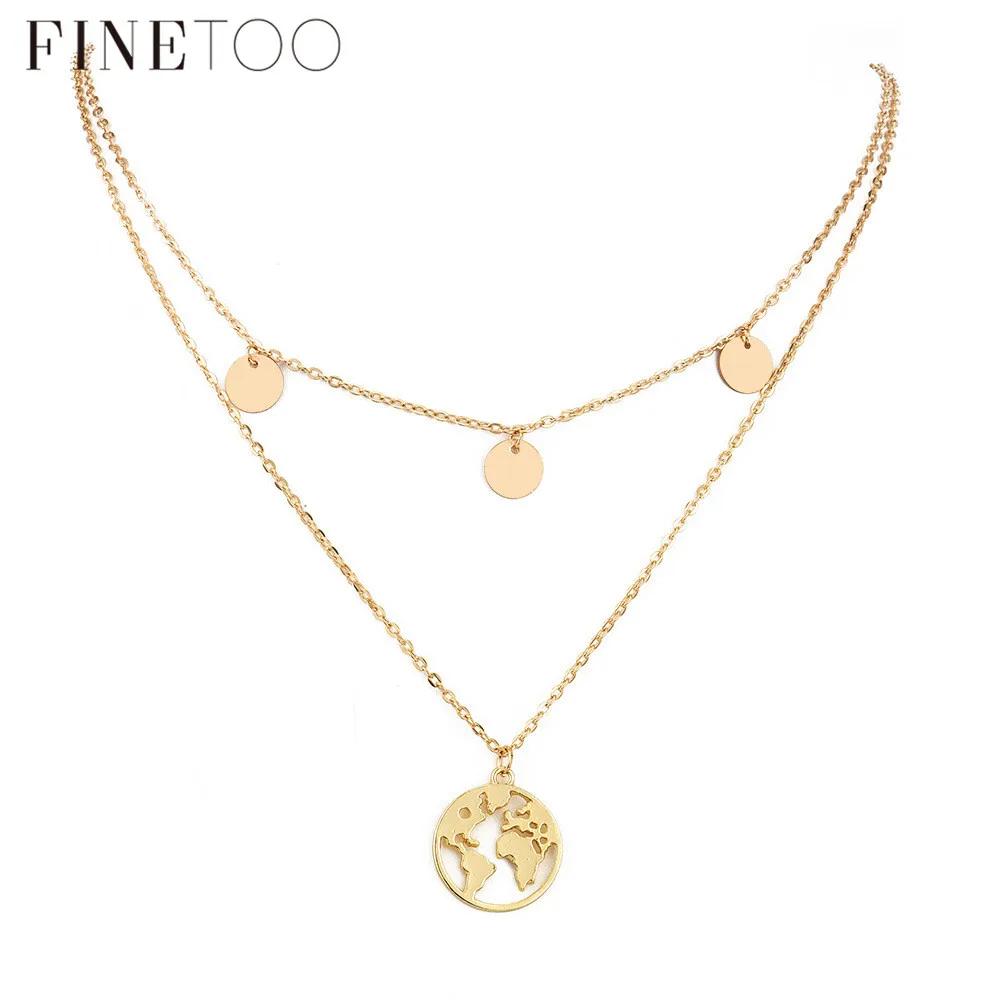 

Fashion Gold Color Globe Earth World Map Pendant Necklace Simple Layered Necklace Wanderlust Travel Necklaces Jewelry