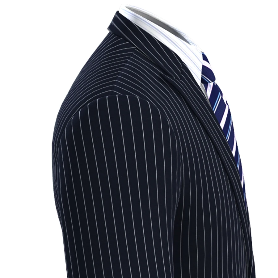 Midnight Blue Chalk Stripe Men Suit Tailor Made Mens Striped Suit, Bespoke Business Suits Ticket Pocket