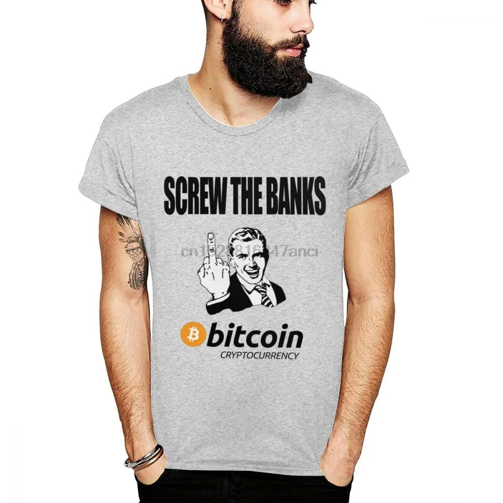 

S-6XL Big Size Screw The Banks Use Bitcoin Abstract t shirt For Male Special Tee Popular Round Neck t shirt Top design
