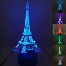 7 светящихся цветов светодиодный ночник 3D иллюзия Эйфелева башня настольная лампа креативный домашний декор сенсорный переключатель USB новинка свет