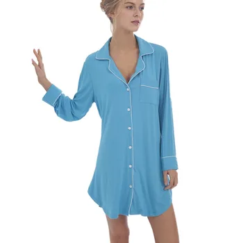 

Solid Color Long-Sleeved Comfortable And Sexy Home Service Nightdress New