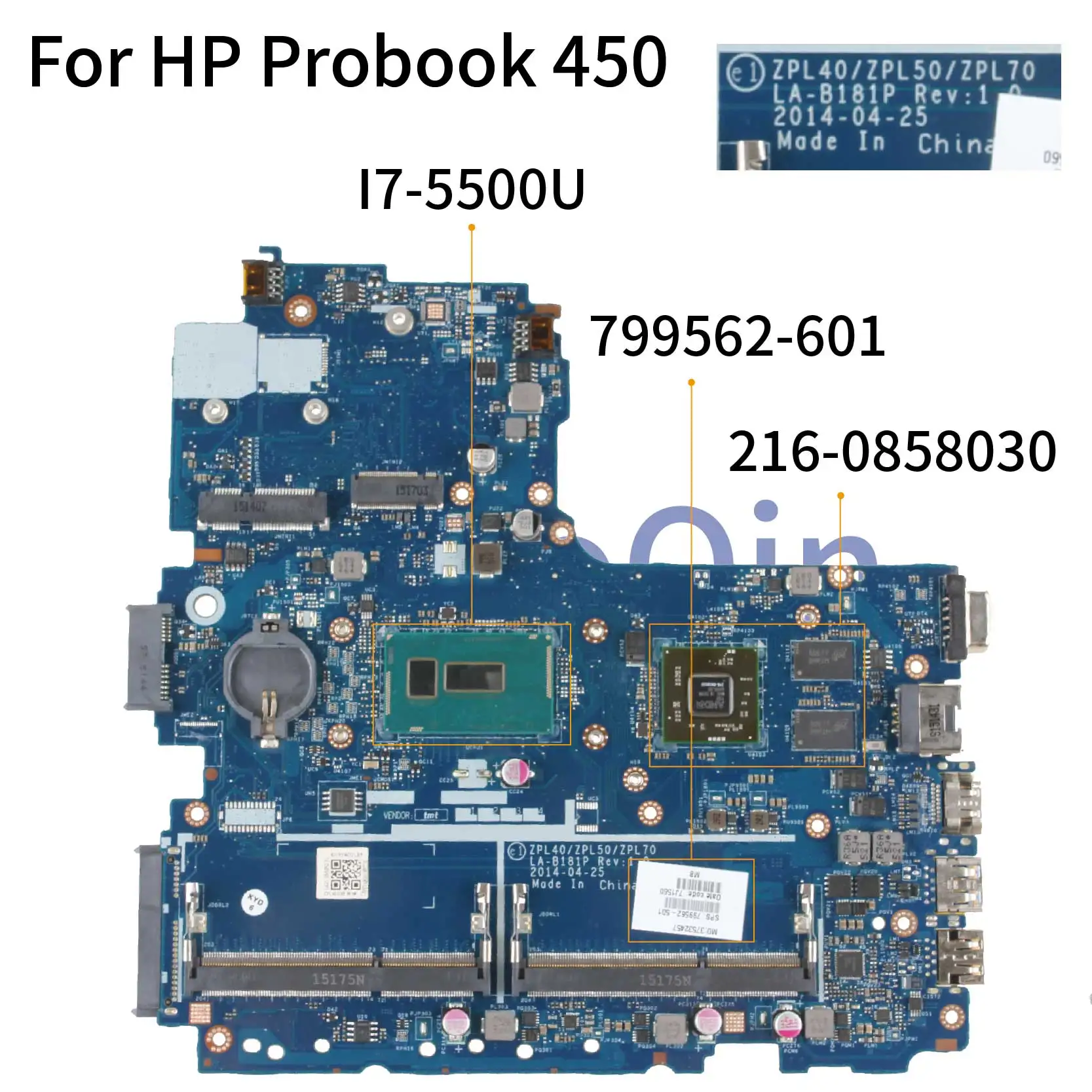 Best  KoCoQin laptop Motherboard For HP Probook 440 450 G2 I7-5500U Mainboard 799562-001 799562-601 ZPL40