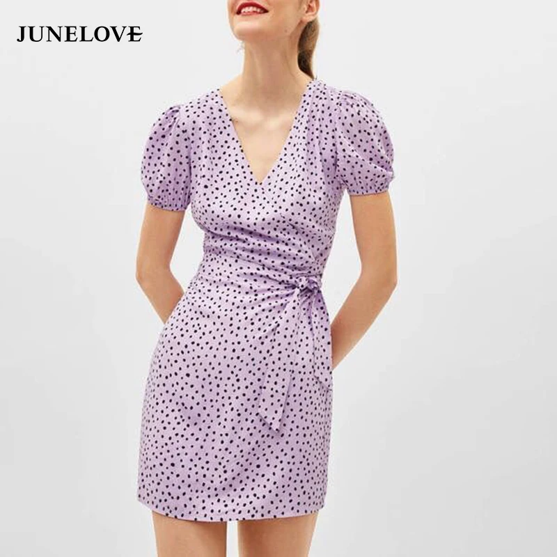 

Bella Philosophy Women Summer Franch Style Mini Dress Vintage Polka Dot Female Lace-Up Dress Casual Holiday Lady Sweet Dress