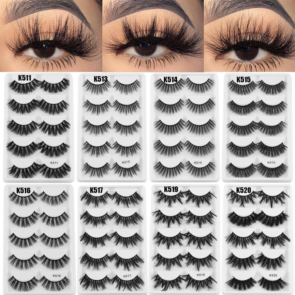 

5 Pairs/set 3D Faux Mink Hair False Eyelashes 25mm Long Thick Wispy Fluffy Eyelashes Natural Handmade Extension Eye Makeup Tool