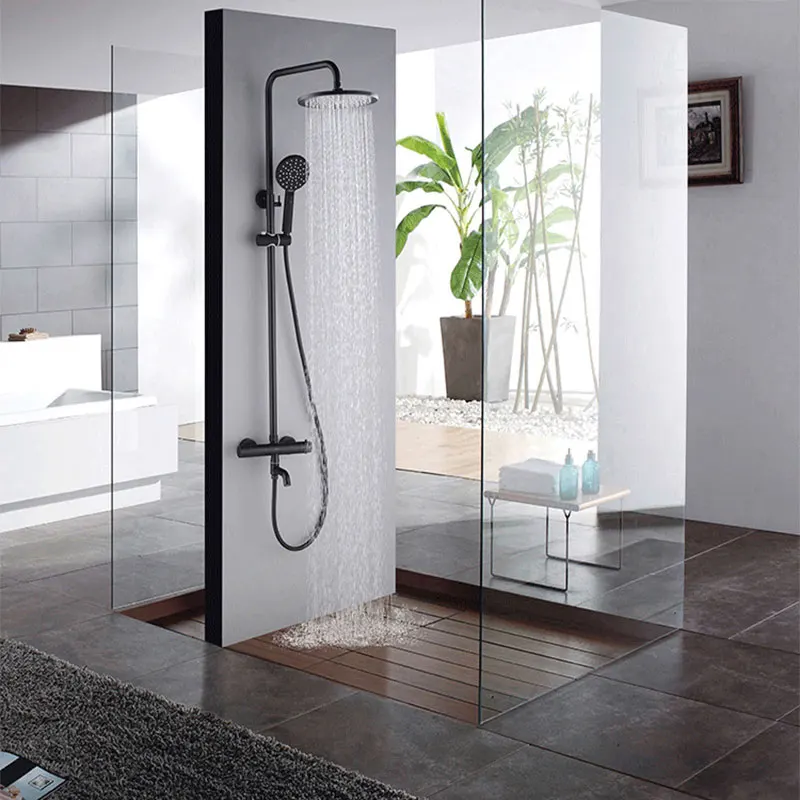 Черный или хромированный Термостатический душ для ванной комнаты, латунный душевой кран 9 дюймов, Круглый дождевой Душ 0103