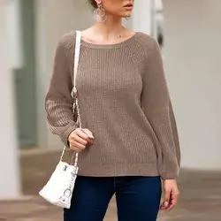 Пуловер Свитера женские осенне-зимние модные трикотажные однотонные рубашки с круглым вырезом и длинными рукавами Blusas De Inverno Feminina