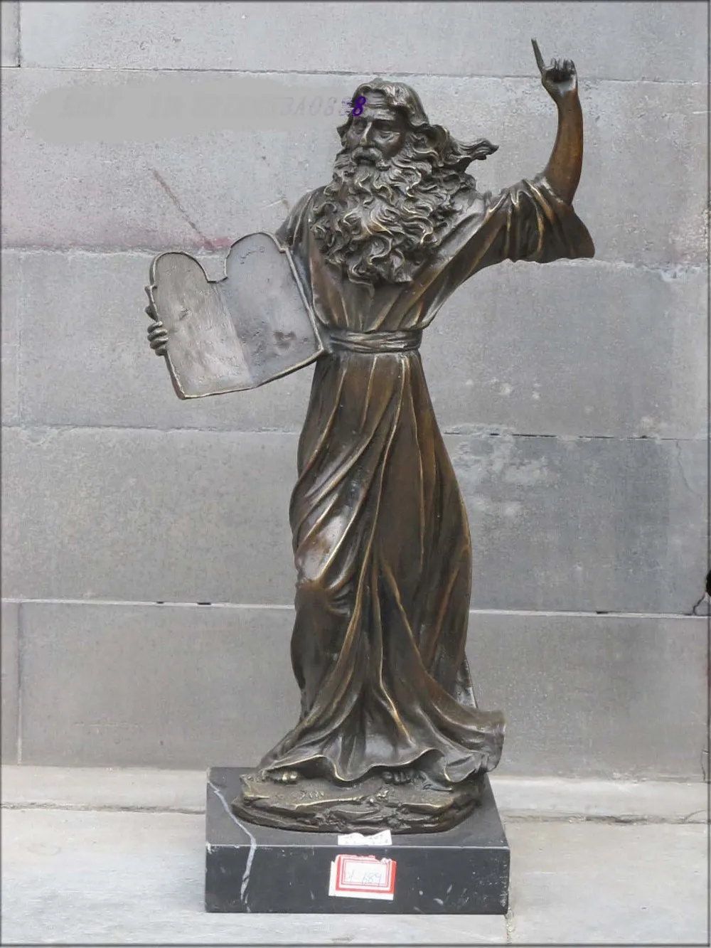 

14"Western Bronze & Marble ART statue Christian godfather Divine Priest Moses