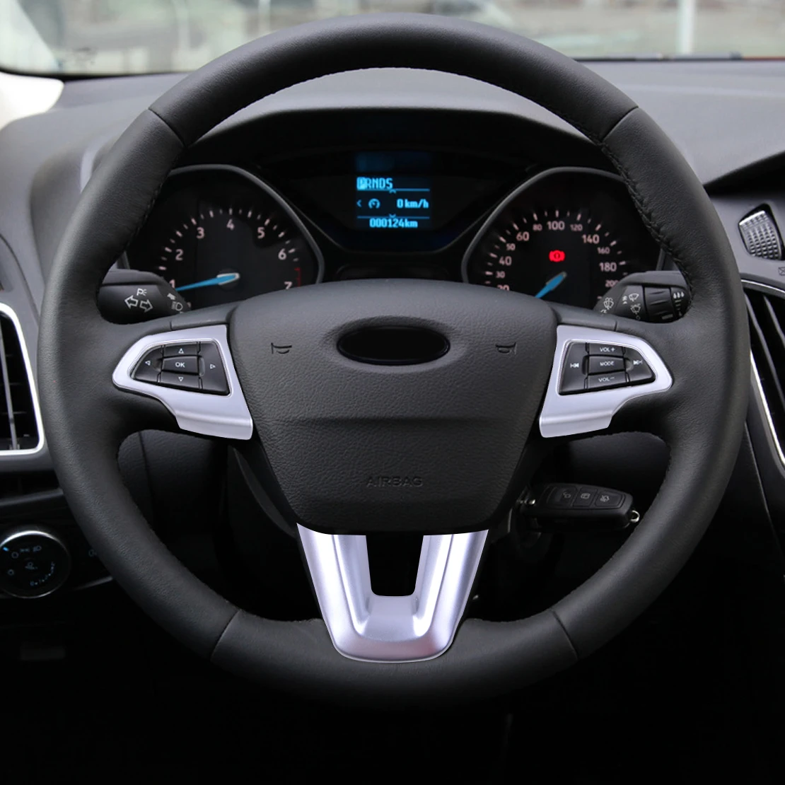 

DWCX 3pcs Matte Silver ABS Car Interior Steering Wheel Cover Trim Frame Sticker Decoration Fit For Ford Focus 2015 2016 2017