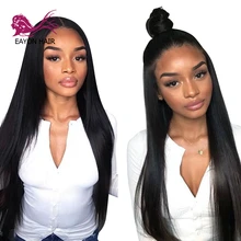 EAYON HAIR Glueless Фронт Шнурка Человеческих Волос Бразильские Волосы Прямые Парики Реми Для