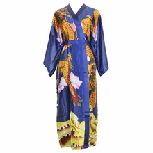 Hombres y Mujeres imprimir Robe chino Vintage Albornoz Dragon kimono Sexy Unisex ropa de noche rayón suelto camisón satén Negligee una talla