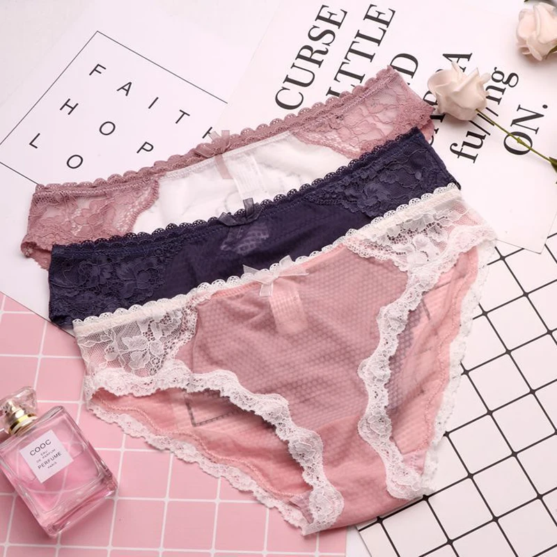 SP&CITY European Style Elegance Lace Transparent Underwear Women Hollow Out Satin Panties Sexy Crotch Cotton Briefs Lingerie