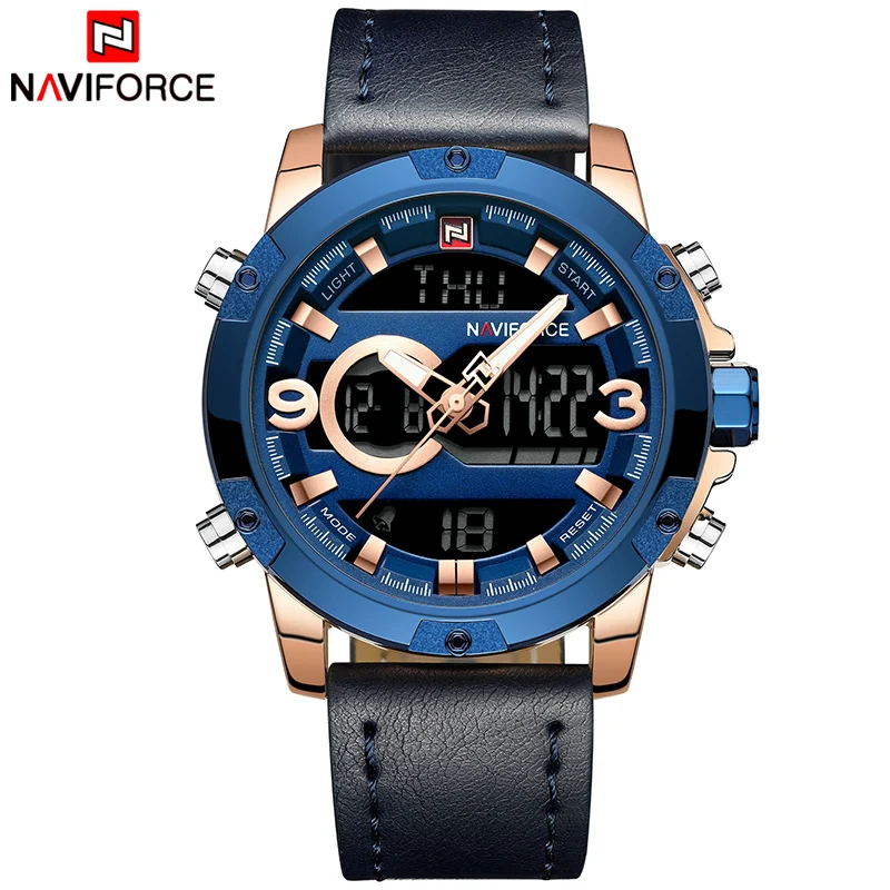 NAVIFORCE мужские спортивные часы, мужские Топ люксовый бренд, кварцевые цифровые часы, мужские Водонепроницаемые кожаные армейские наручные часы, Relogio Masculino