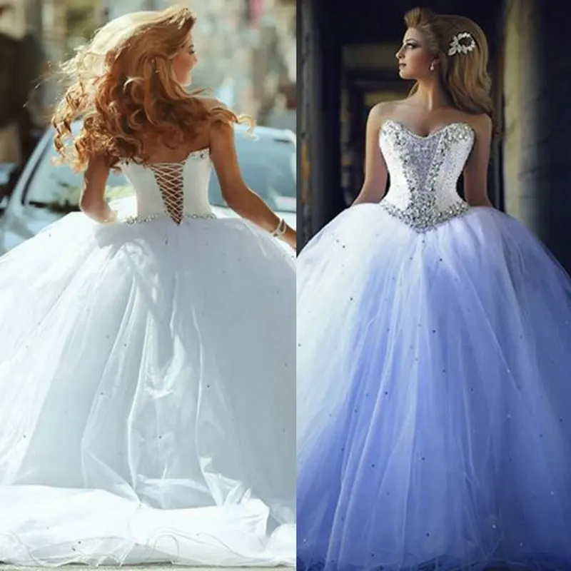 

2015 vestido de noiva White Tulle Ball Gown Wedding Dress Said Mhamad Lacing Back Princess Dresses New