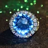 Anillo de piedra azul grande de lujo para mujer 925 anillos de boda de plata Vintage para mujer 2022 anillo de compromiso de moda de Año Nuevo regalos ► Foto 2/6