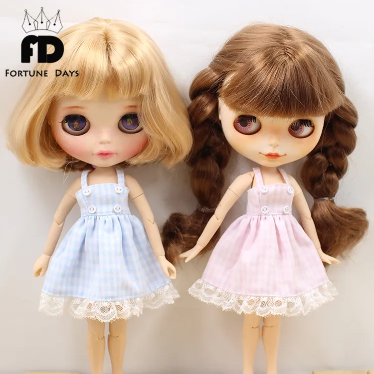 

fashion dress pink & blue , for 1/6 doll lace gingham dress