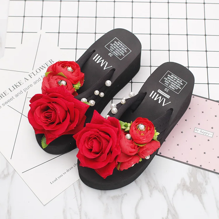 Summer Style Red Rose Flower Sandals Womens Shoes Cheap High Heeled Wedges Buy Platform Flip Flops Slippers Sale Online45