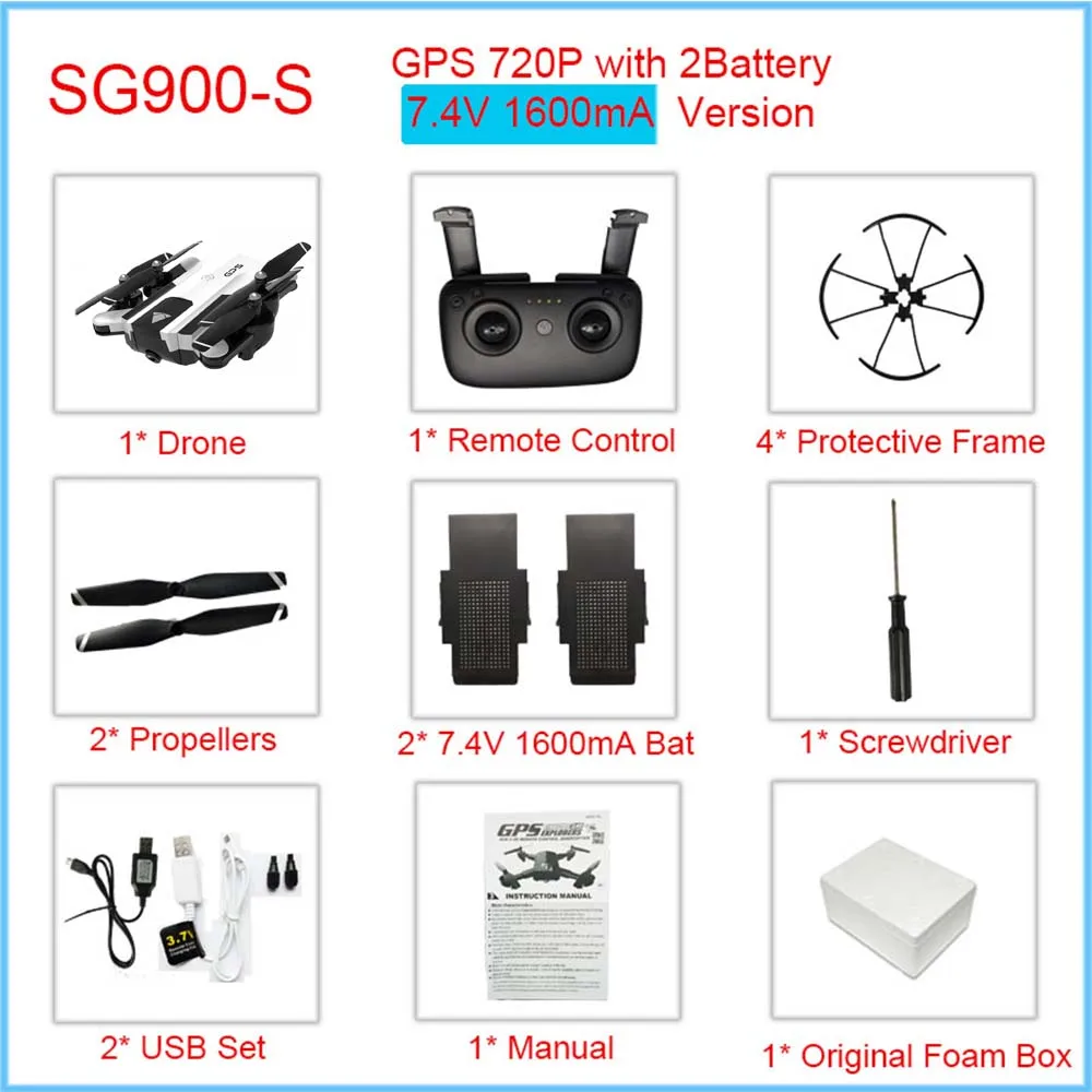 Профессиональный gps Дрон с wifi FPV 1080P 720P HD камера SG900S 20minis Flying Follow Me Hold складной Радиоуправляемый Дрон вертолет - Цвет: White720p2BFoam